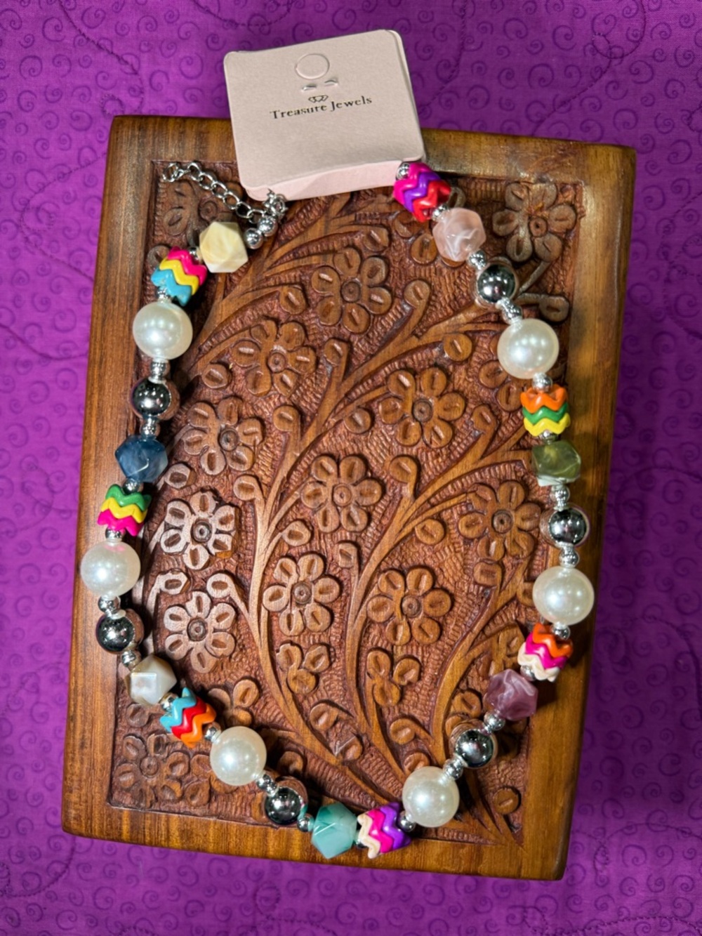NWT Treasure Jewels Ziggy Pearl Pop Necklace Silver Tone